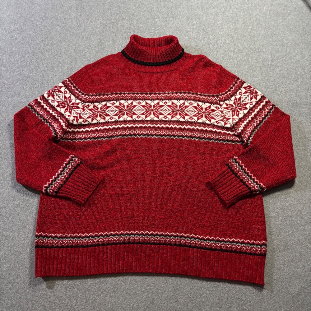 Vintage Fashion Bug Sweater Women 22/24 Red Fair Isle Snowflake Turtleneck Knit